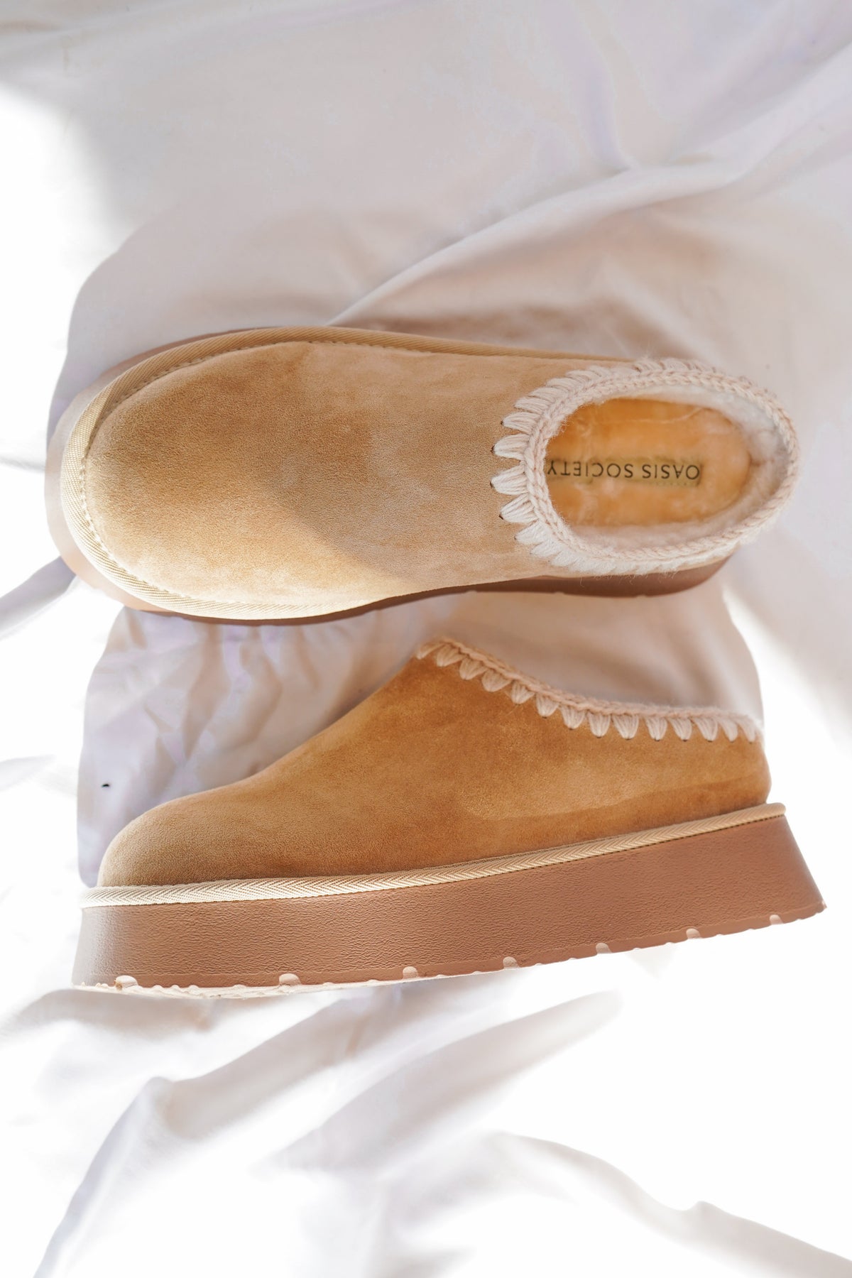 The Brandi Platform Slipper Mule in Almond