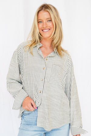 Stripped Button Down in Black + White