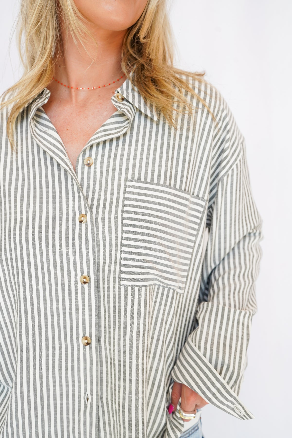 Stripped Button Down in Black + White