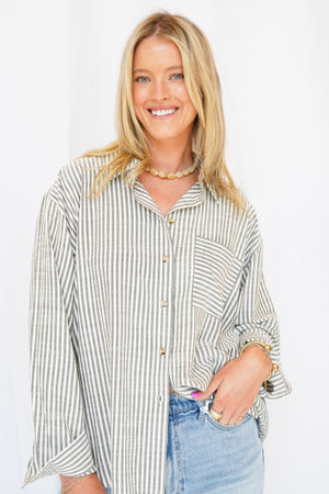 Stripped Button Down in Black + White
