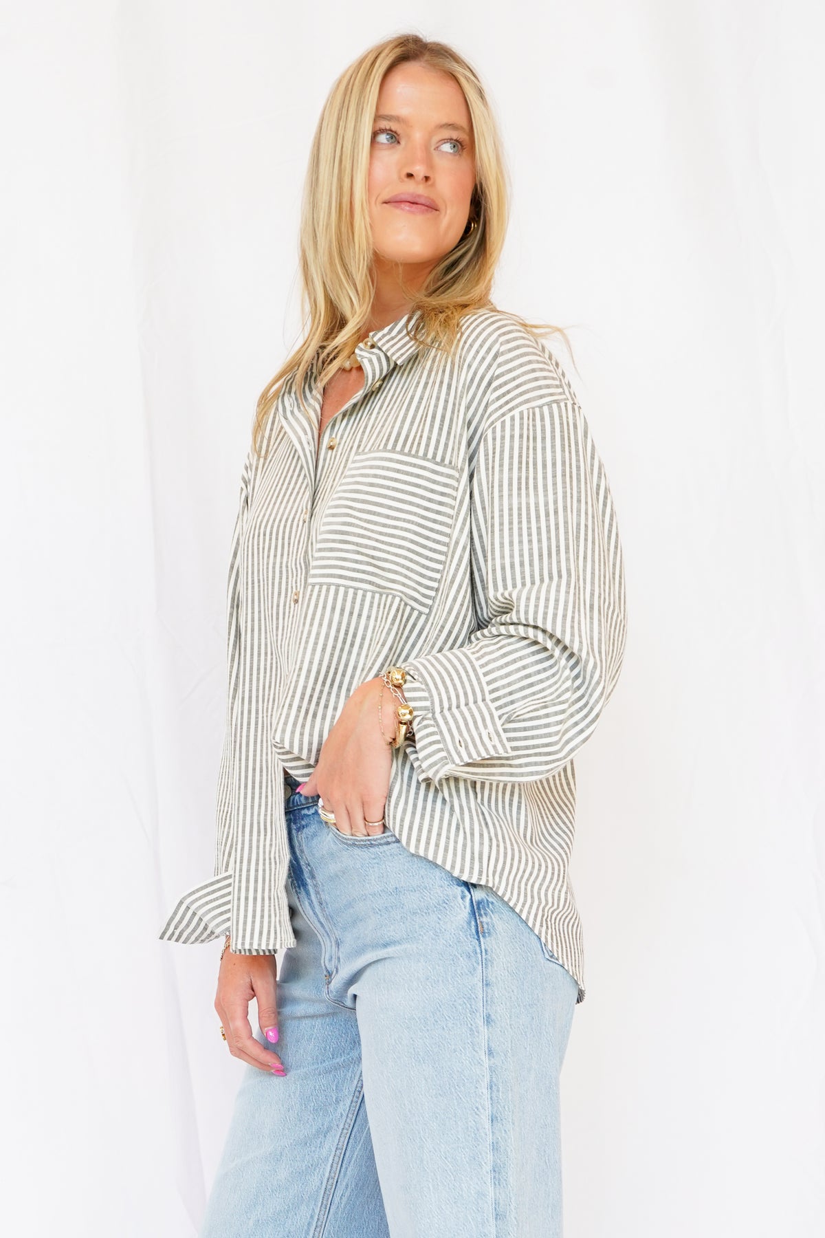 Stripped Button Down in Black + White