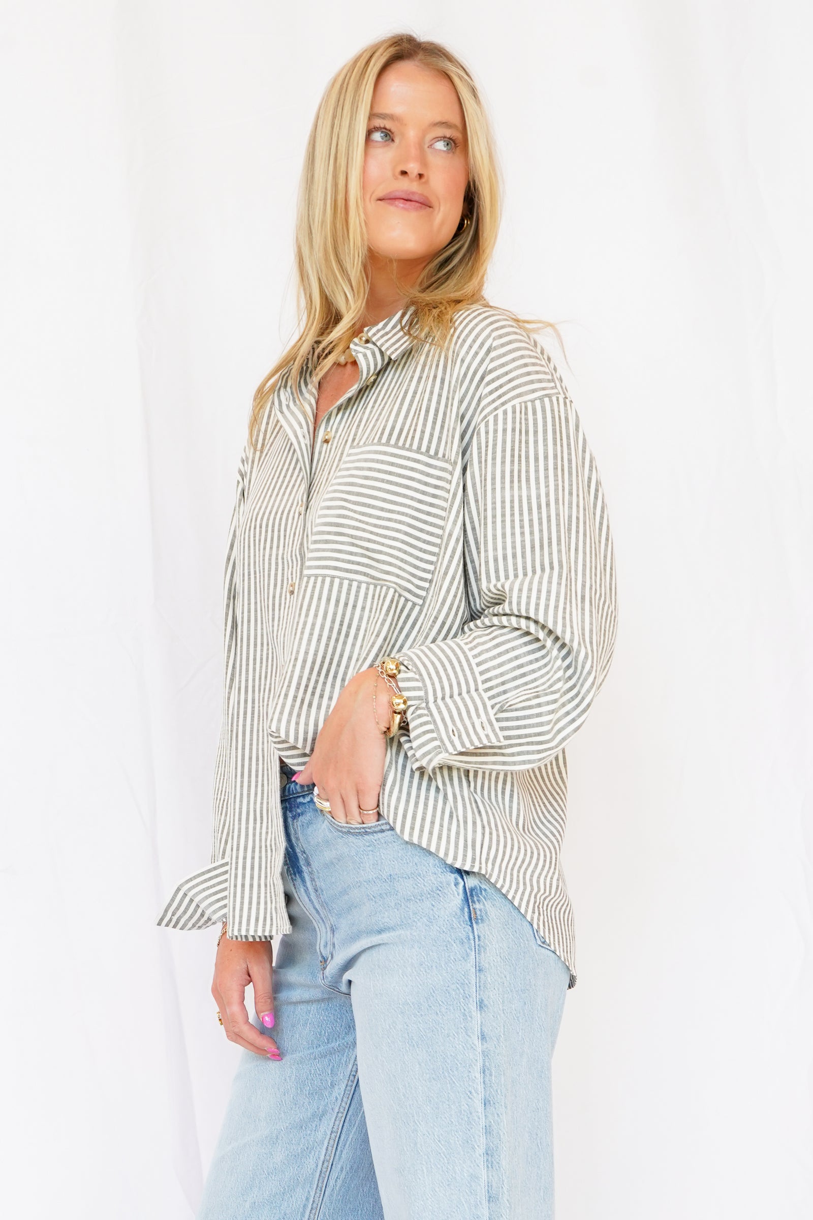 Stripped Button Down in Black + White
