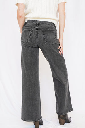 Wide Flare Leg Washed Black Jeans