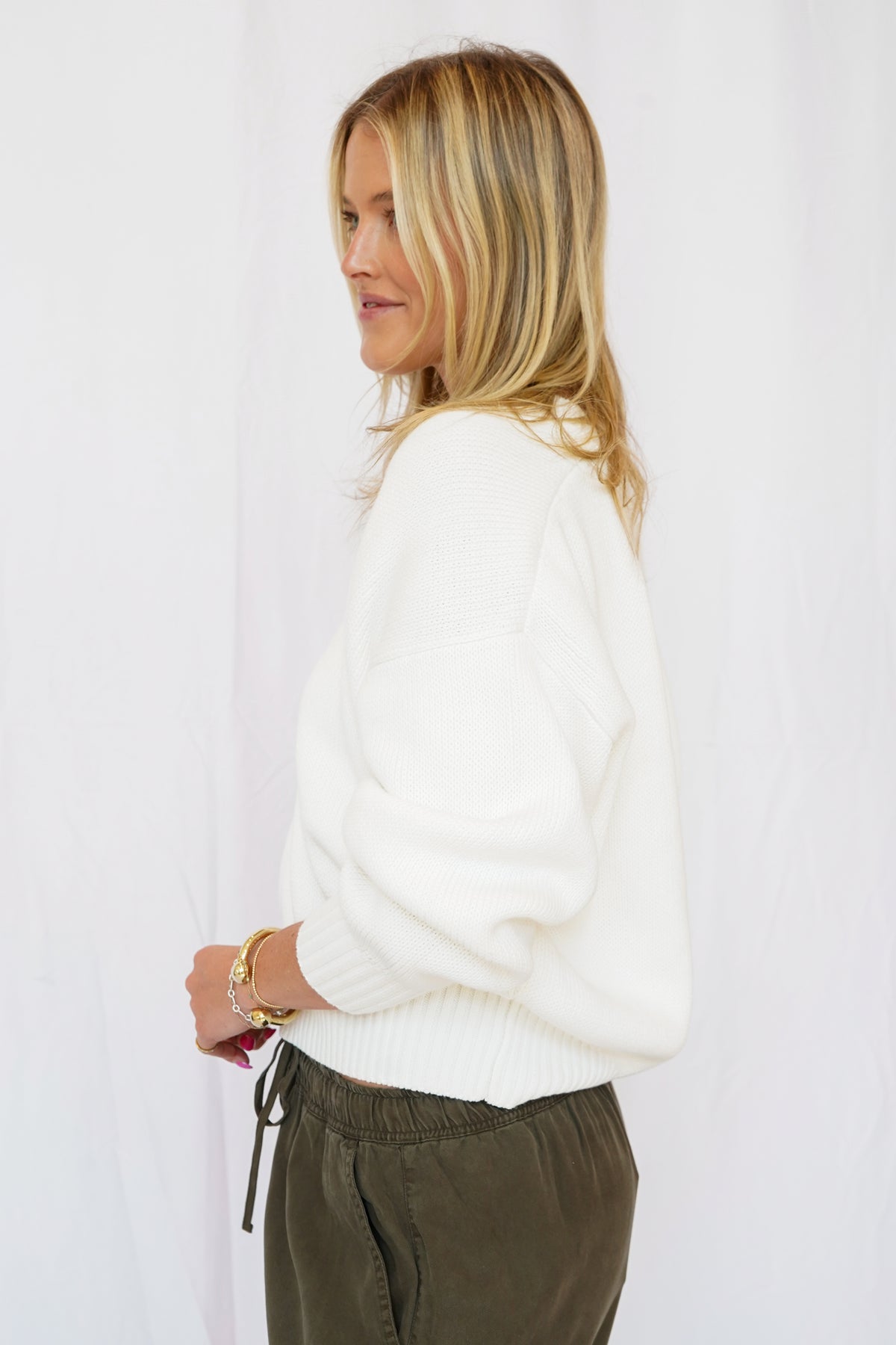 Pistola Nika Heavy Weight V-Neck Sweater in Cream