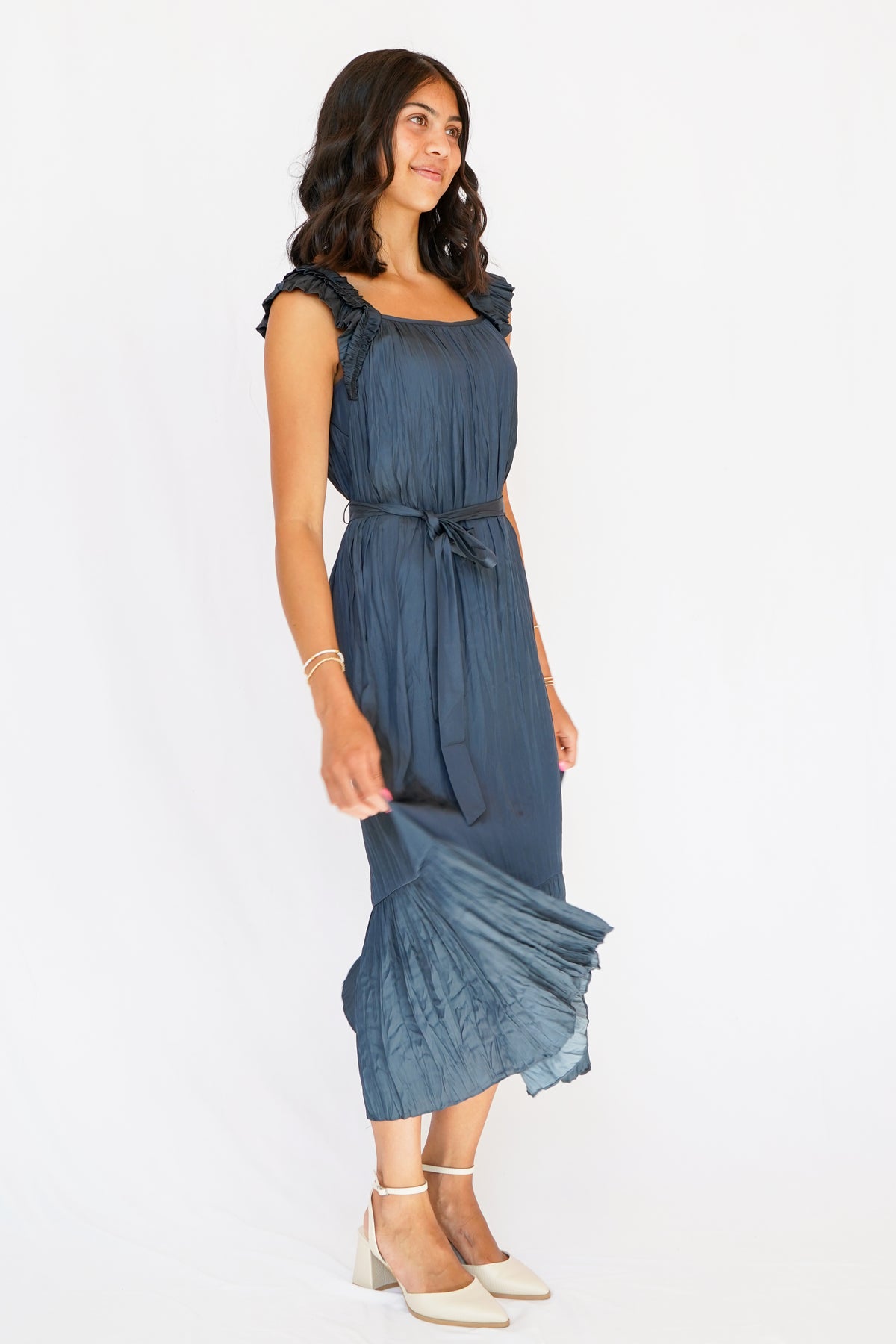 Double Layer Ruffle Sleeve Crinkle Dress