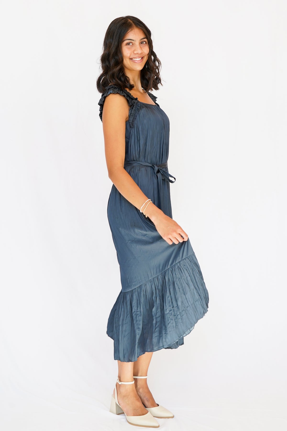 Double Layer Ruffle Sleeve Crinkle Dress