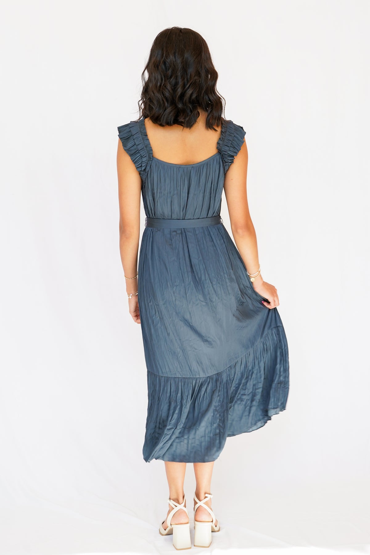 Double Layer Ruffle Sleeve Crinkle Dress