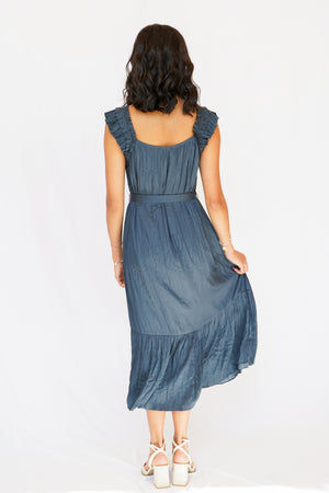 Double Layer Ruffle Sleeve Crinkle Dress