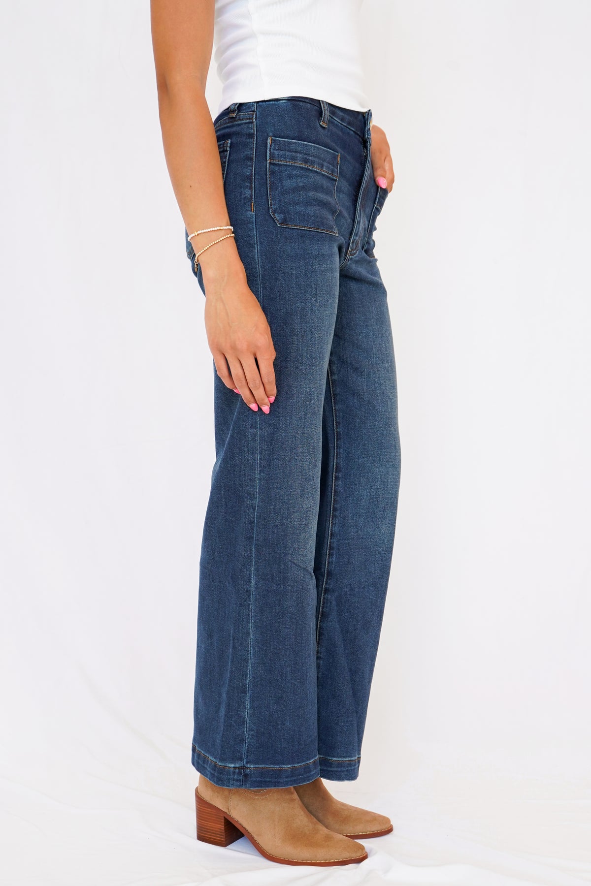 KUT Meg High Rise Wide Leg Front Pockets Inset Raw Hem Jeans in Adorably