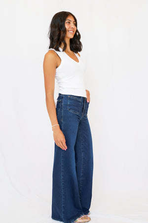 KUT Meg High Rise Wide Leg With Patch Pockets Reg Hem Jean in Cheerfully