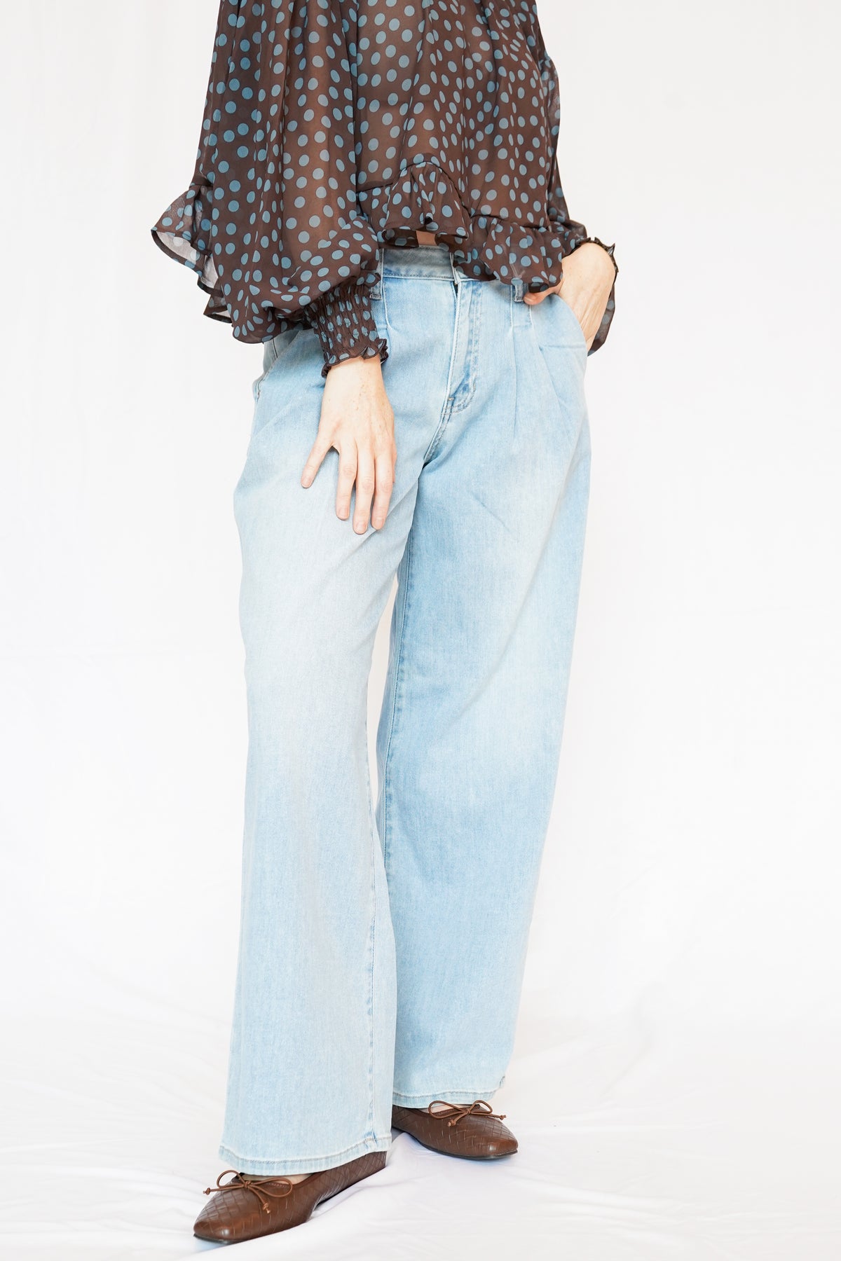 Just Black Denim Pleated Trouser Jeans Lightwash