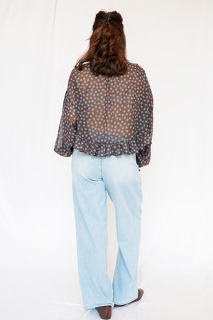 Emmy Polka Dot Sheer Mock Neck Top in Brown
