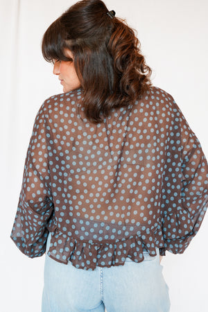Emmy Polka Dot Sheer Mock Neck Top in Brown