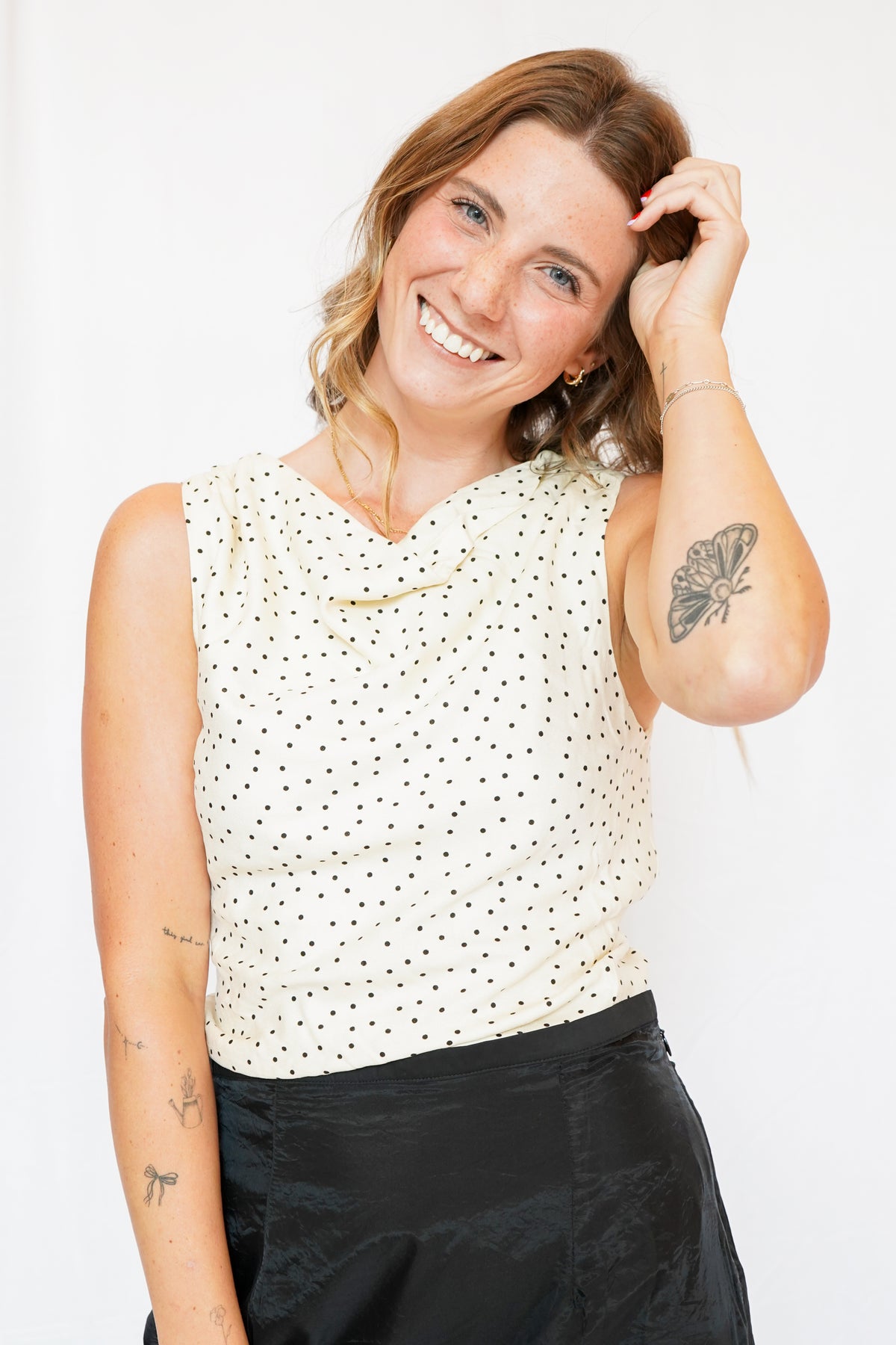 Taylor Polka Dot Cowl Neck Sleeveless Top