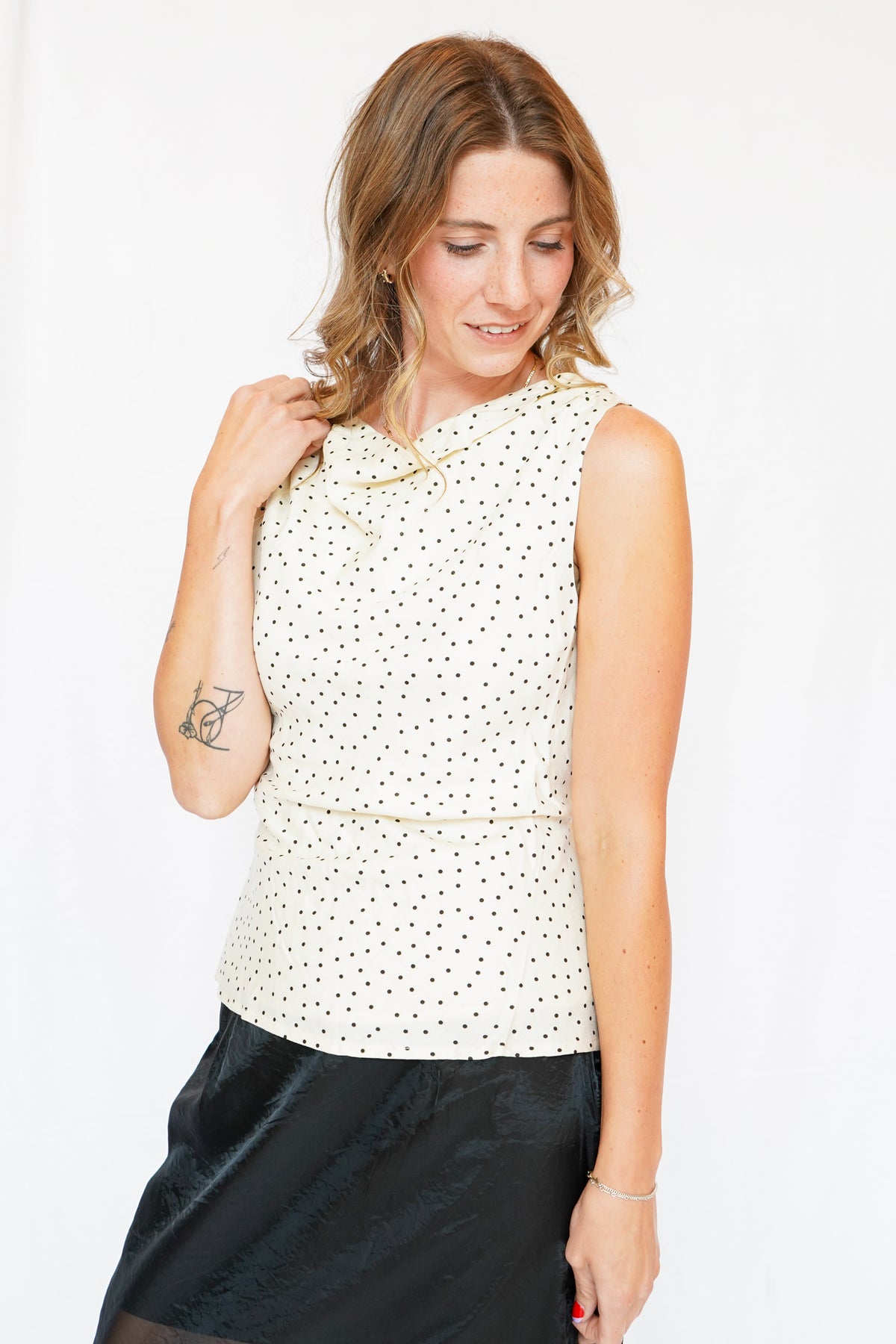 Taylor Polka Dot Cowl Neck Sleeveless Top