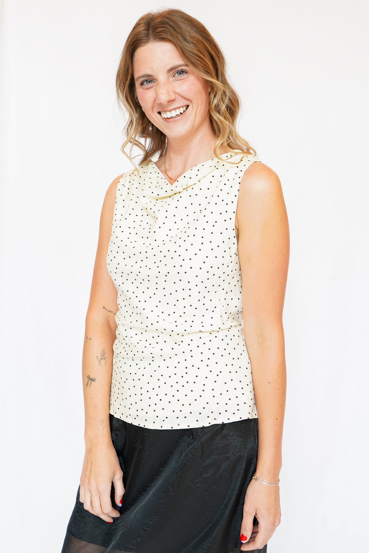 Taylor Polka Dot Cowl Neck Sleeveless Top