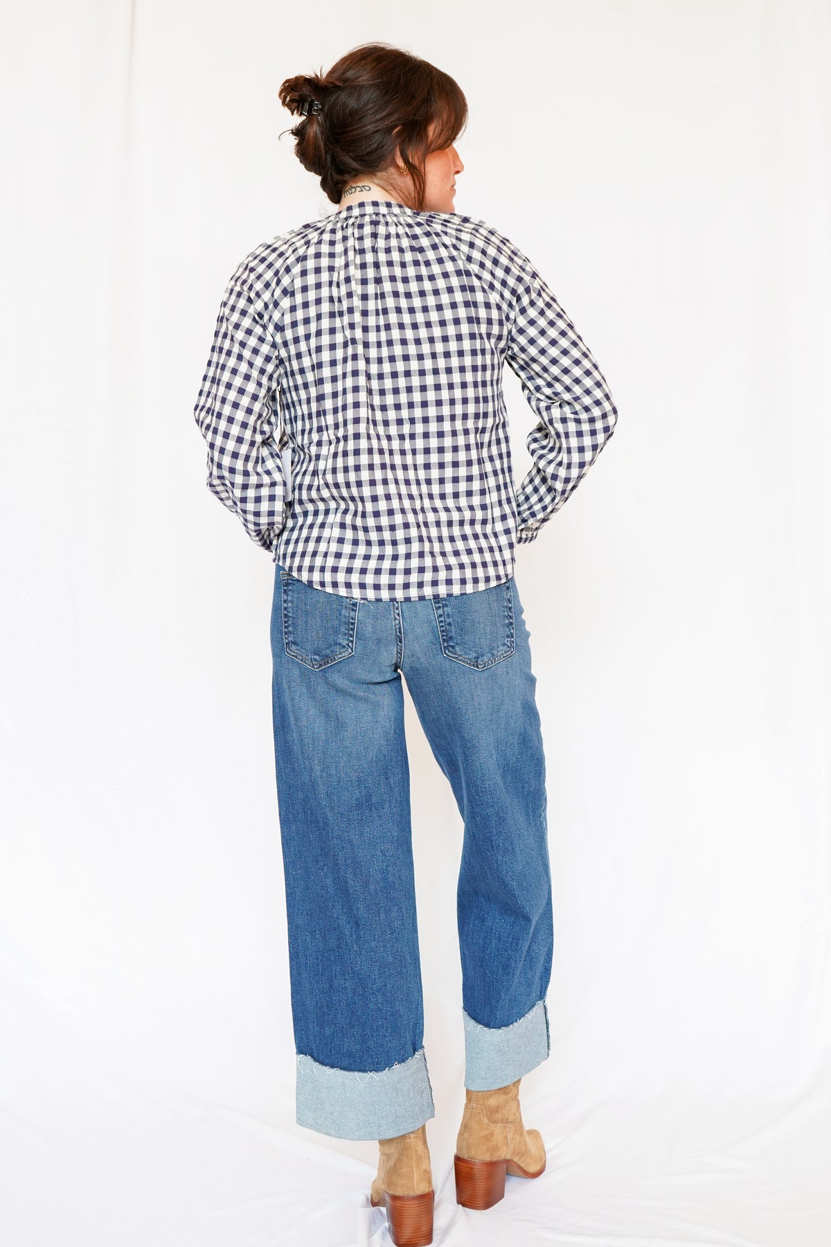 Scissor Cut Cuffed Wide Leg Denim Jeans