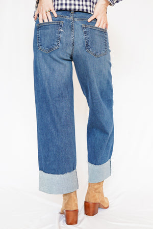 Scissor Cut Cuffed Wide Leg Denim Jeans