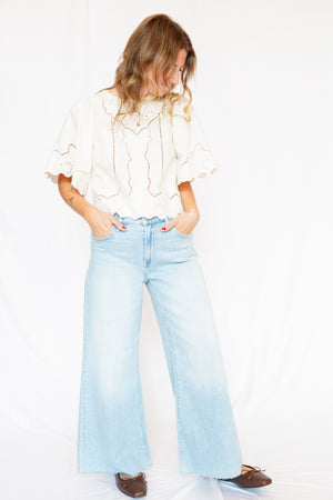 Just Black Denim Mid Rise Wide Leg Crop Light Denim Jeans