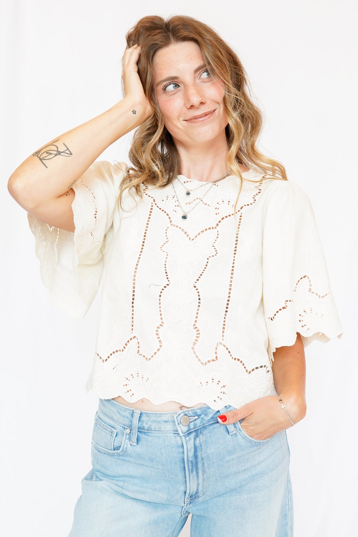 Cairo Eyelet Top in Cream