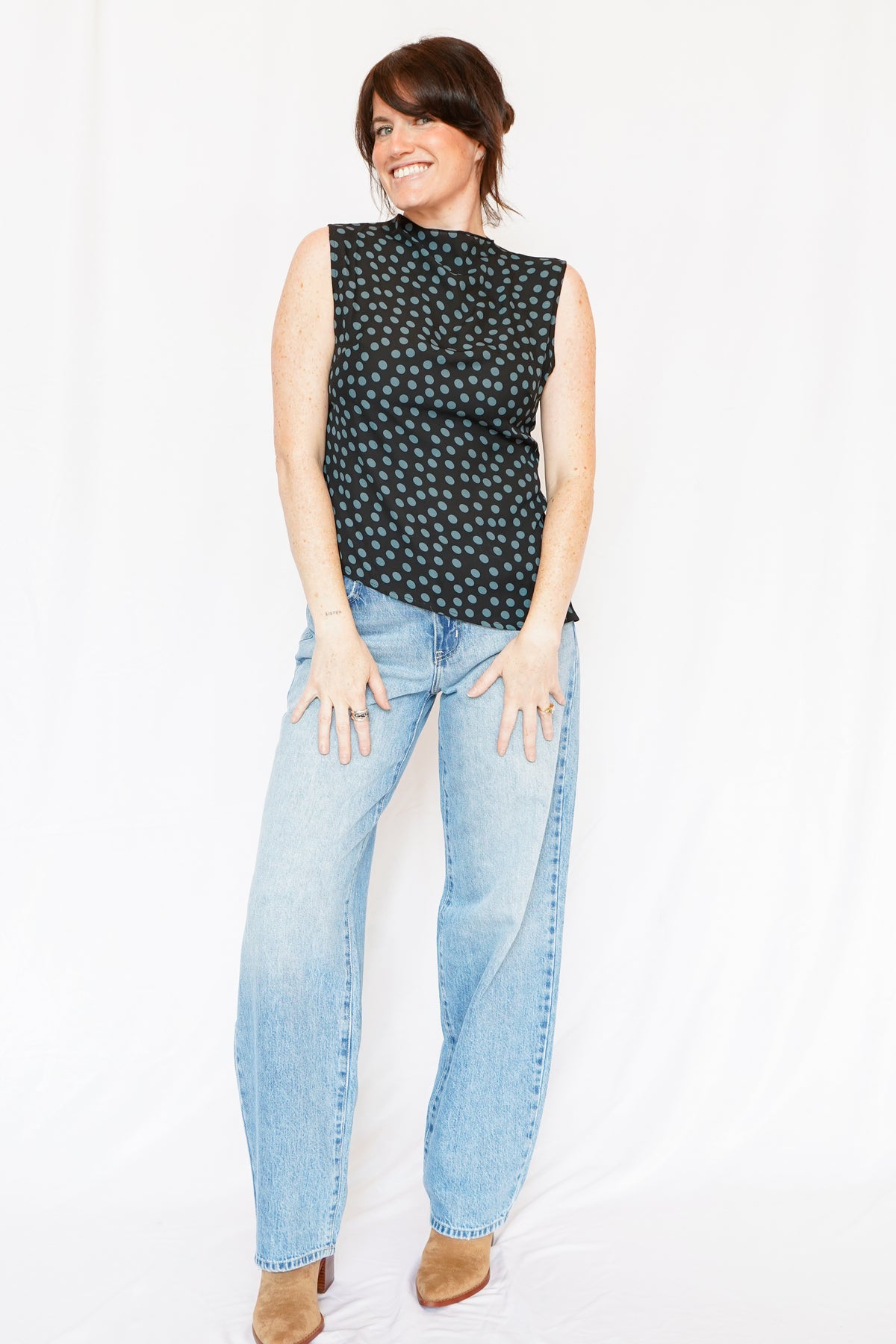 Ellis Polka Dot Mock Sleeveless Top