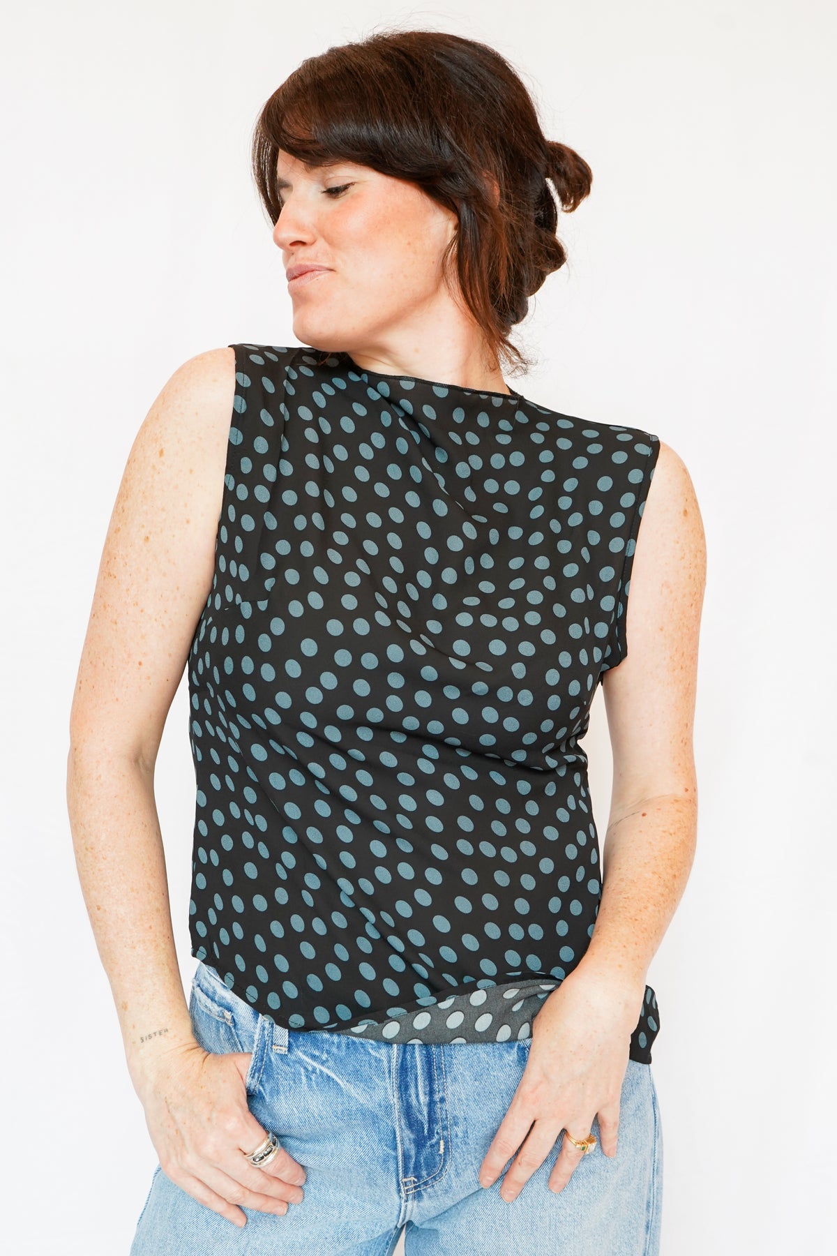 Ellis Polka Dot Mock Sleeveless Top