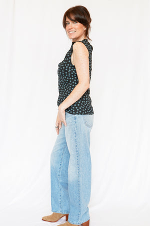 Ellis Polka Dot Mock Sleeveless Top
