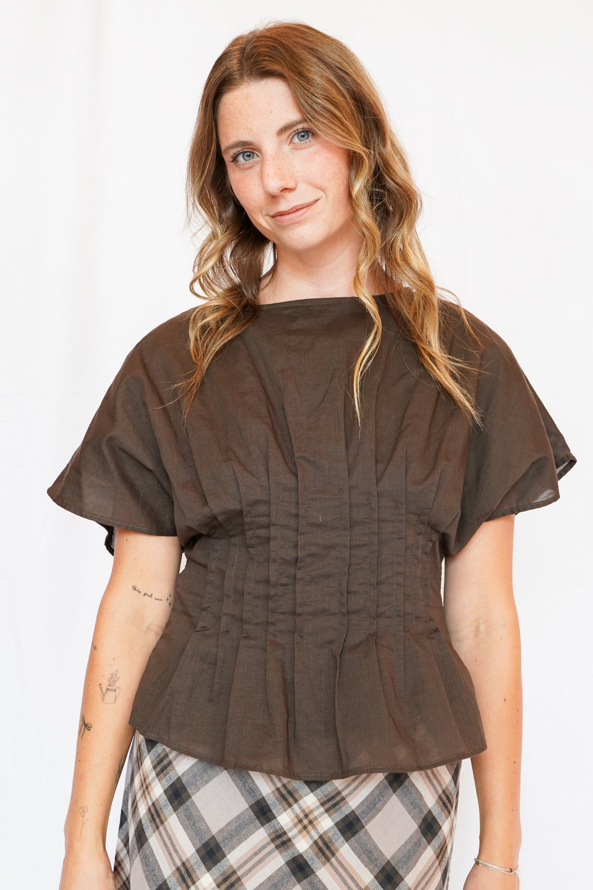 Simone Pleated Top in Chocolate Brown