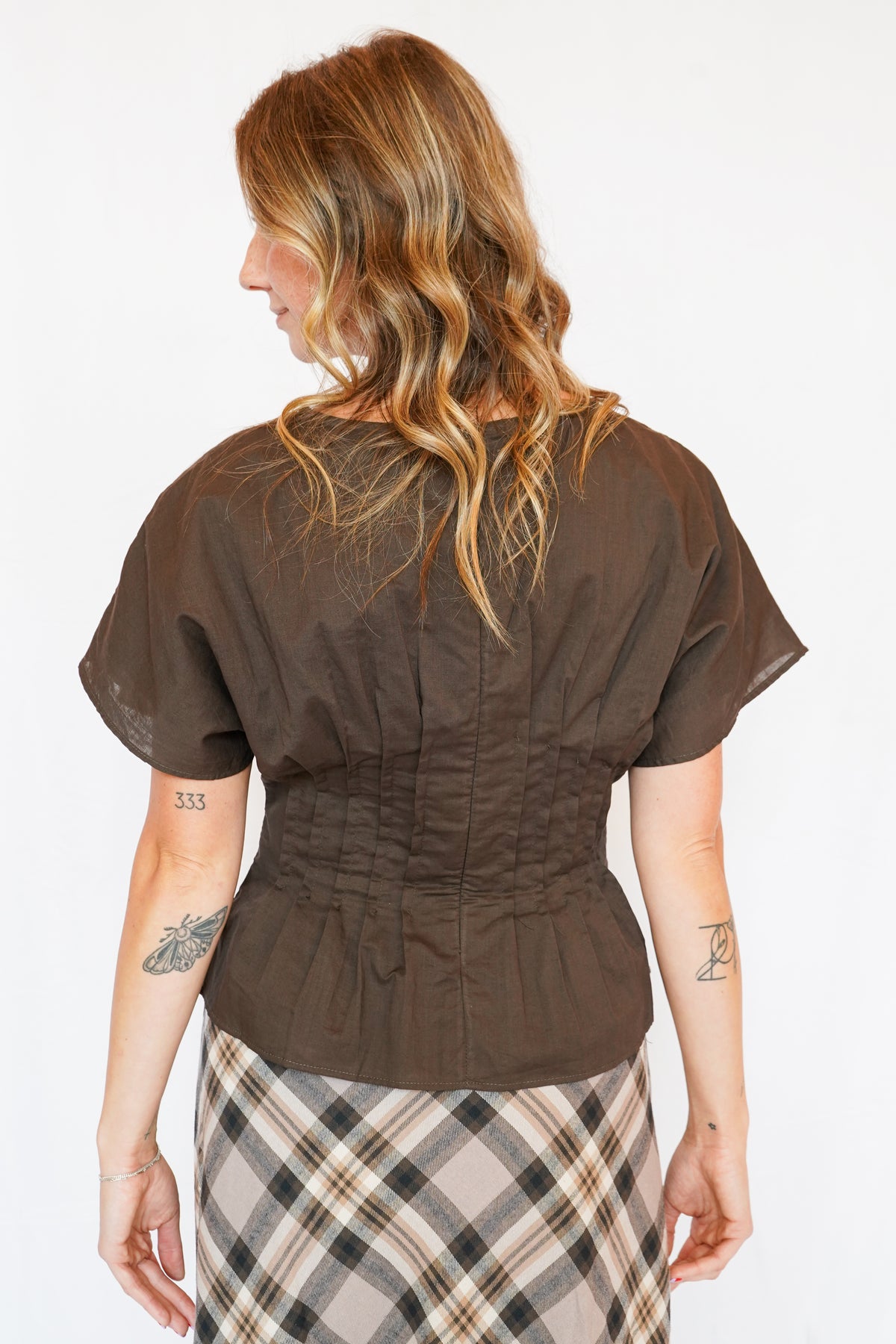 Simone Pleated Top in Chocolate Brown