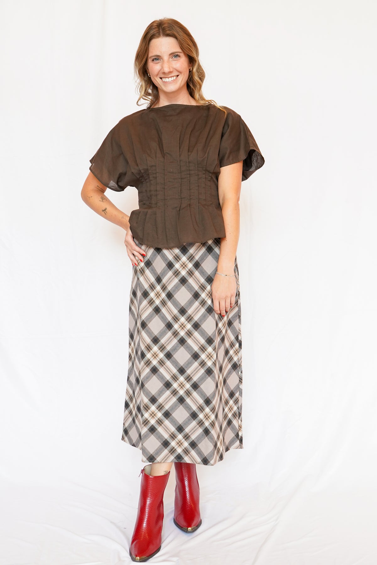 Sutton Skirt in Brown Plaid