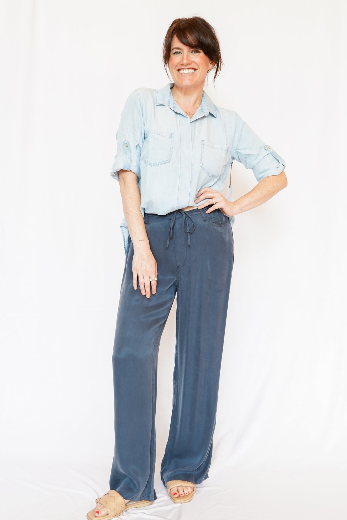 Murphy Loose Fit Wide Leg Pants in Dark Slate