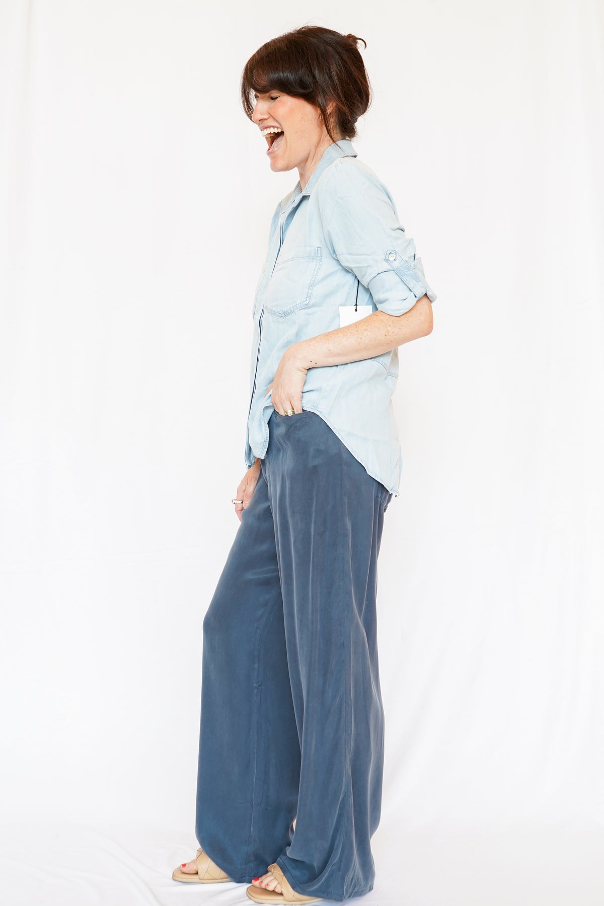 Murphy Loose Fit Wide Leg Pants in Dark Slate