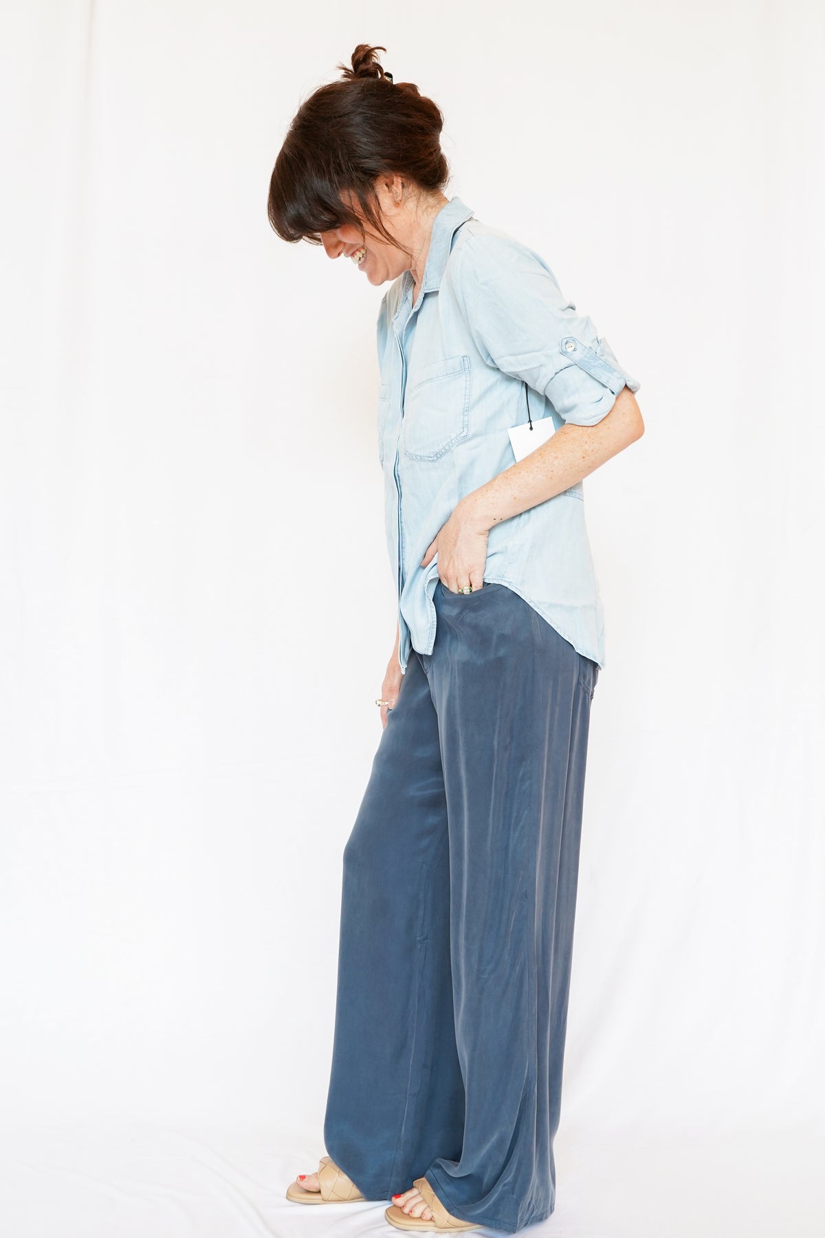 Murphy Loose Fit Wide Leg Pants in Dark Slate