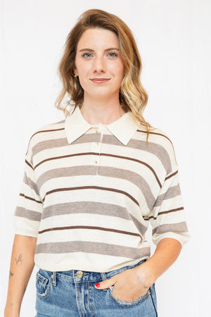 Scottie Sweater in Cream Brown Stripe