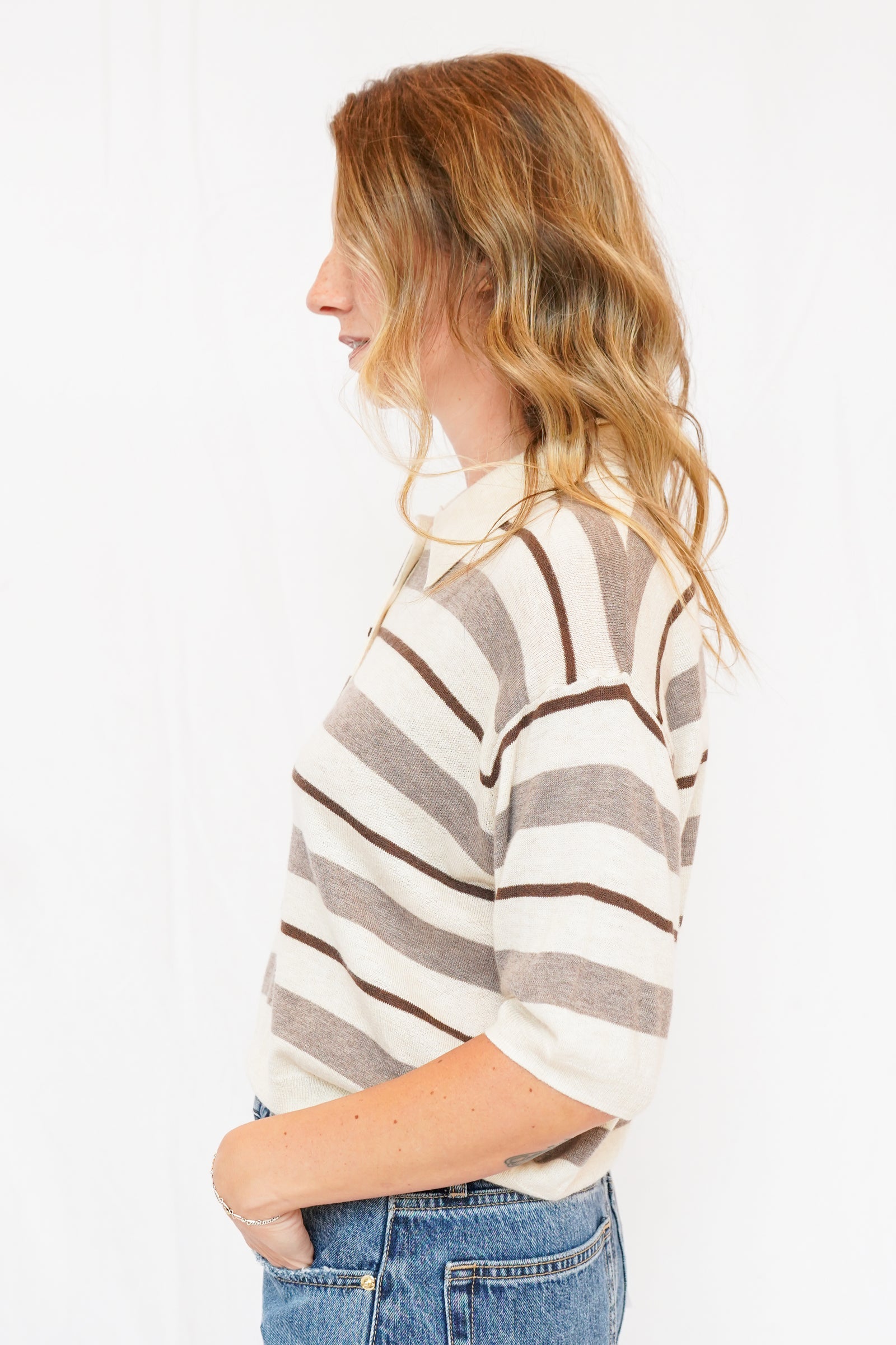 Scottie Sweater in Cream Brown Stripe