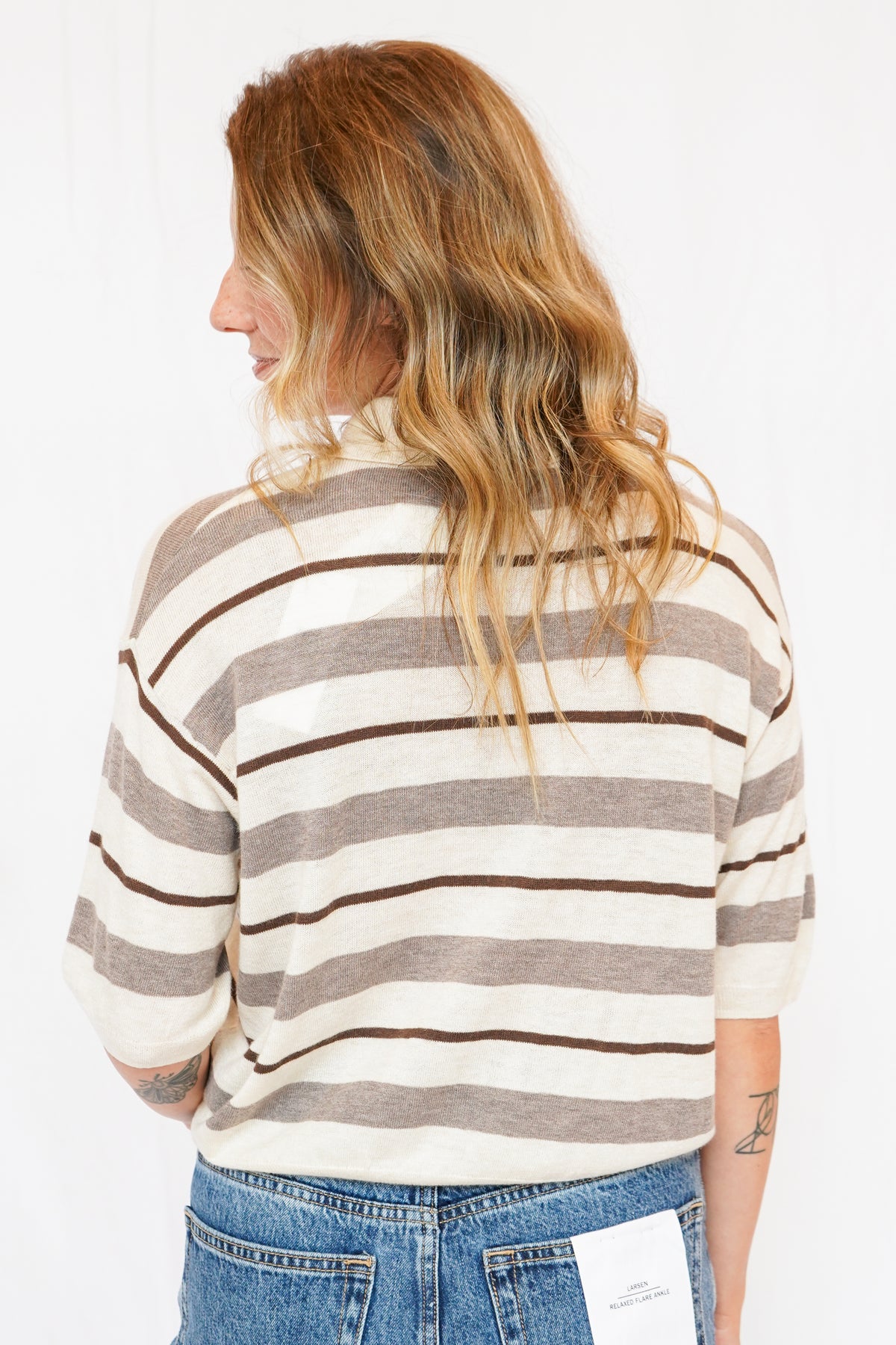Scottie Sweater in Cream Brown Stripe