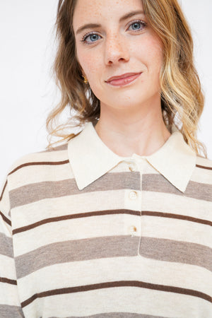 Scottie Sweater in Cream Brown Stripe
