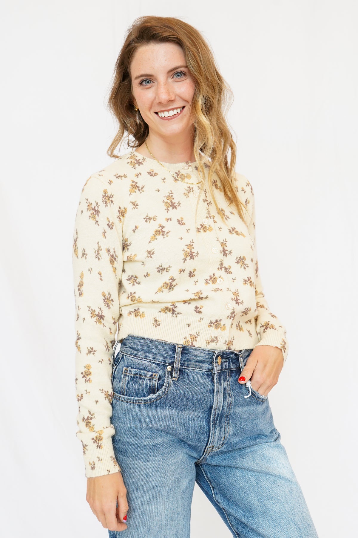 ASTR Mary Cardigan in Yellow Floral
