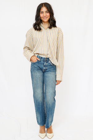Good American The Poplin Easy Shirt in Dune Stripe