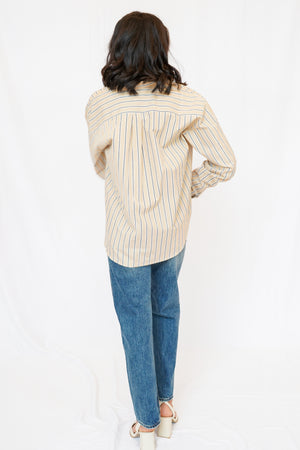 Good American The Poplin Easy Shirt in Dune Stripe