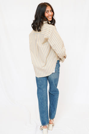 Good American The Poplin Easy Shirt in Dune Stripe
