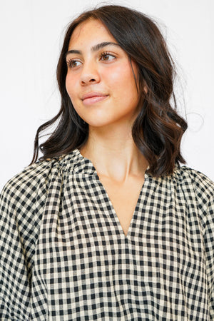 Alex Split Neck Blouse in Black Gingham