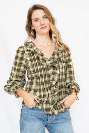 Meadow Plaid Blouse in Olive