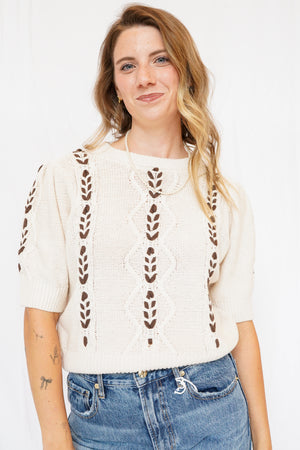 Annie Contrast Stitch Knit Sweater in Natural Chocolate