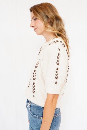 Annie Contrast Stitch Knit Sweater in Natural Chocolate