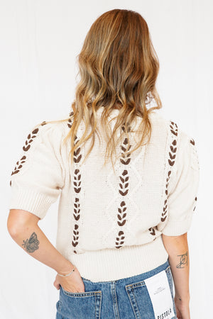 Annie Contrast Stitch Knit Sweater in Natural Chocolate