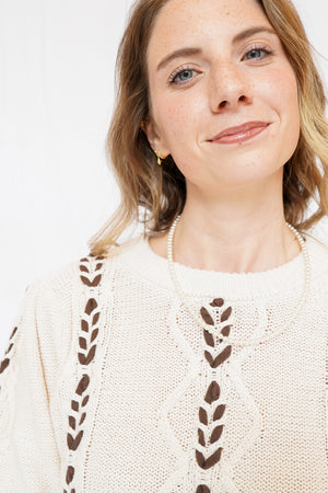 Annie Contrast Stitch Knit Sweater in Natural Chocolate