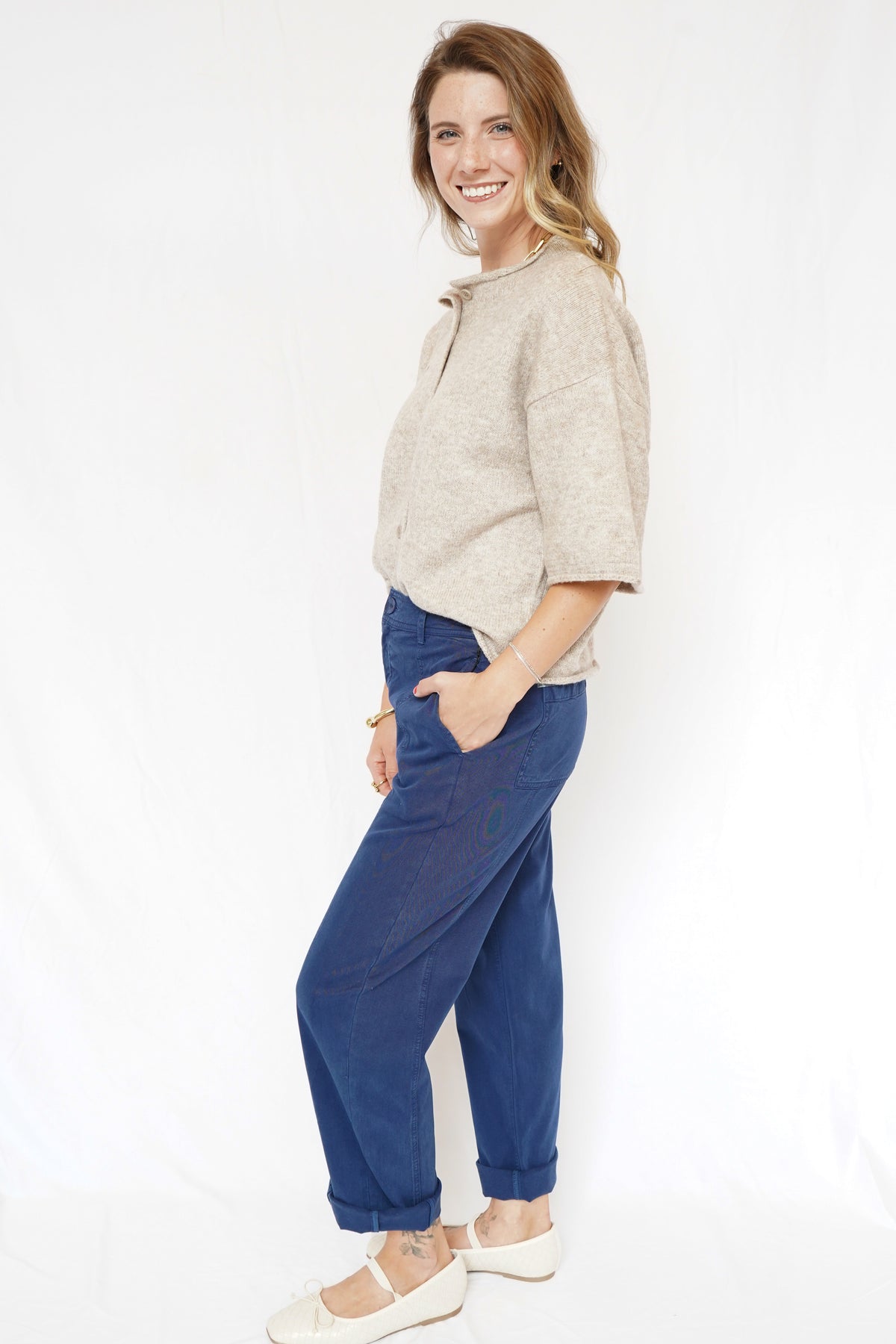 Bella Dahl Seamed Soft Barrel With Elastic Back in Cobalt Bay Blue