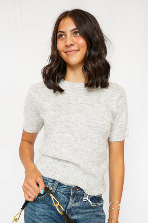 Off Duty Round Neck Short Sleeve Sweater in Grey