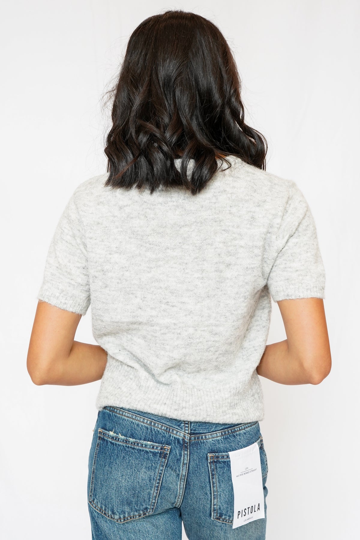 Off Duty Round Neck Short Sleeve Sweater in Grey